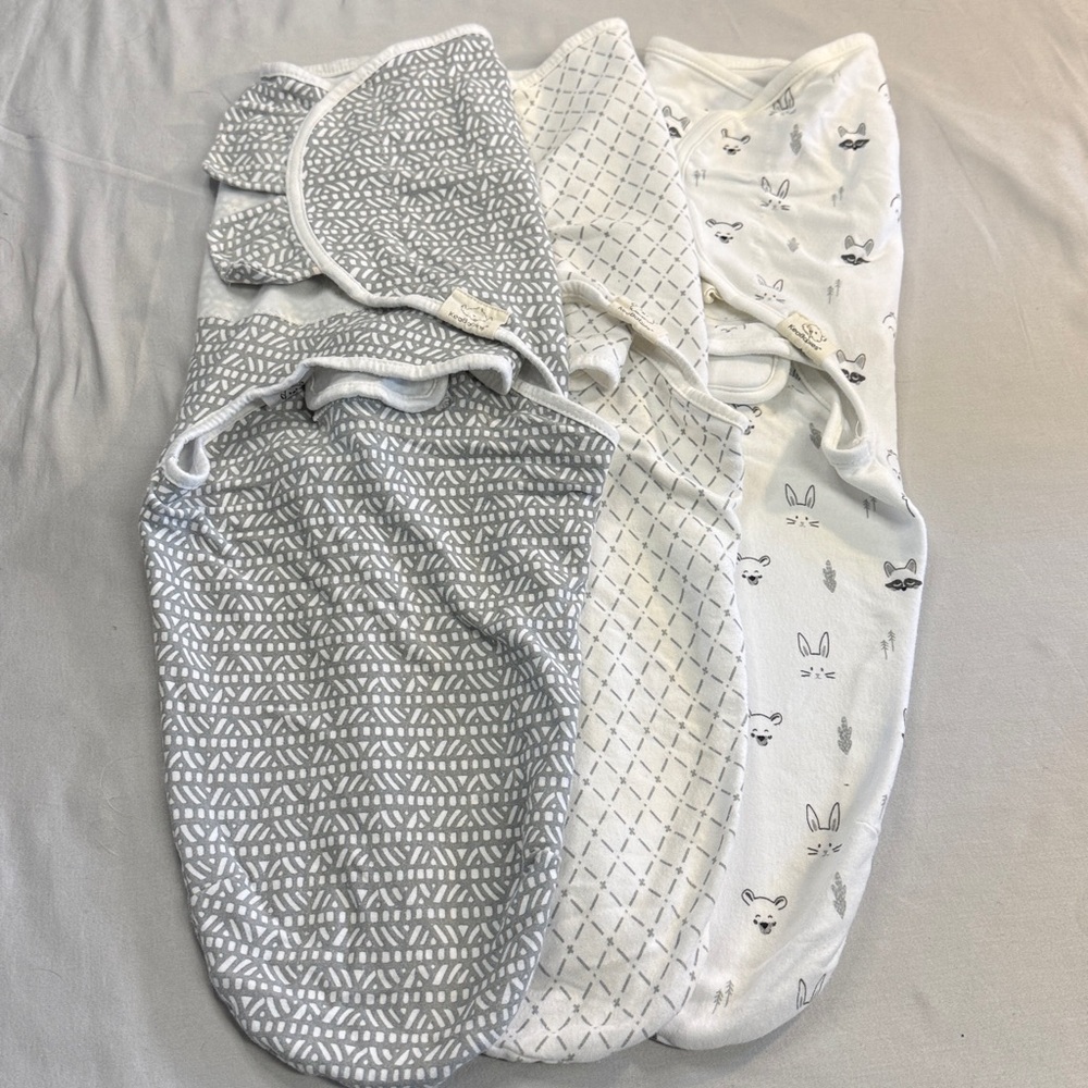 🐥 Keababies - Set of 3 - Grey and White Baby Swaddle Blankets